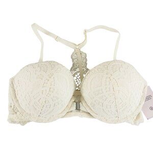 Auden Bra The Radiant Plunge Push-Up Lace Front Closure Lace Overlay Ivory 32C